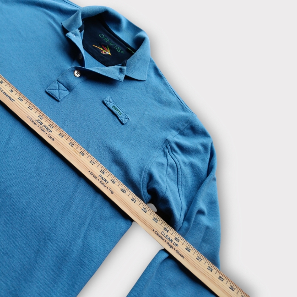 ORVIS MEN'S SIZE MEDIUM BLUE LONG SLEEVE COLLAR 1/4 BUTTON SHIRT. - Picture 3 of 6